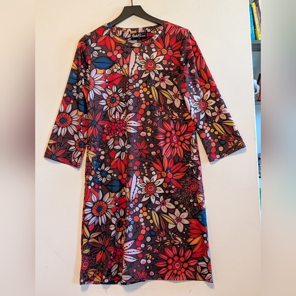 Lesley Evers Dresses & Skirts - Lesley Evers Retro Floral Shift Dress Large 3/4 Sleeve Mod Print Bold Whimsical